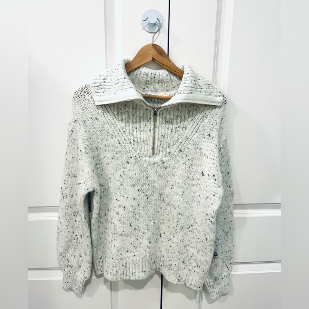 C&C California women’s small off white multi color flecks quarter zip sweater